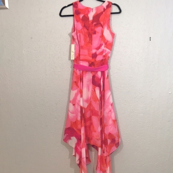 Elija J. Pink Floral Sleeveless Handkerchief Hem NWT  Dress size 6 - Picture 4 of 14